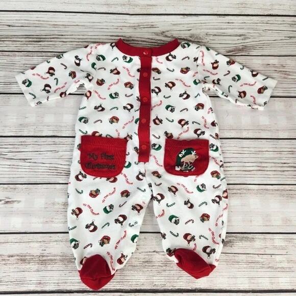 Miniwear Vintage My 1st Christmas Sleeper 0-3M Holiday Candy Canes - Picture 2 of 6